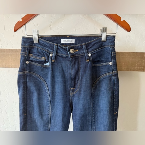 Good American|Good legs crop curvy piecing split hem skinny jeans,dark wash••• - Picture 4 of 16